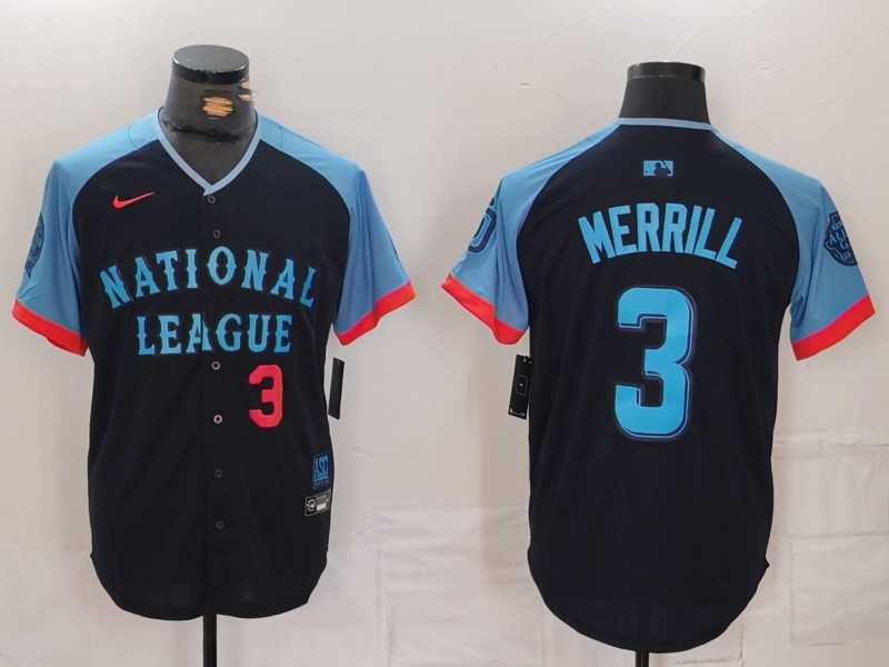 Mens San Diego Padres #3 Jackson Merrill Number Navy 2024 All Star Limited Stitched Jerseys->2024 mlb all-star->MLB Jersey